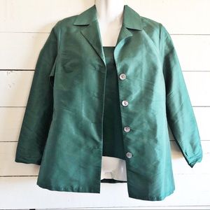 100% silk tank top and jacket set emerald green